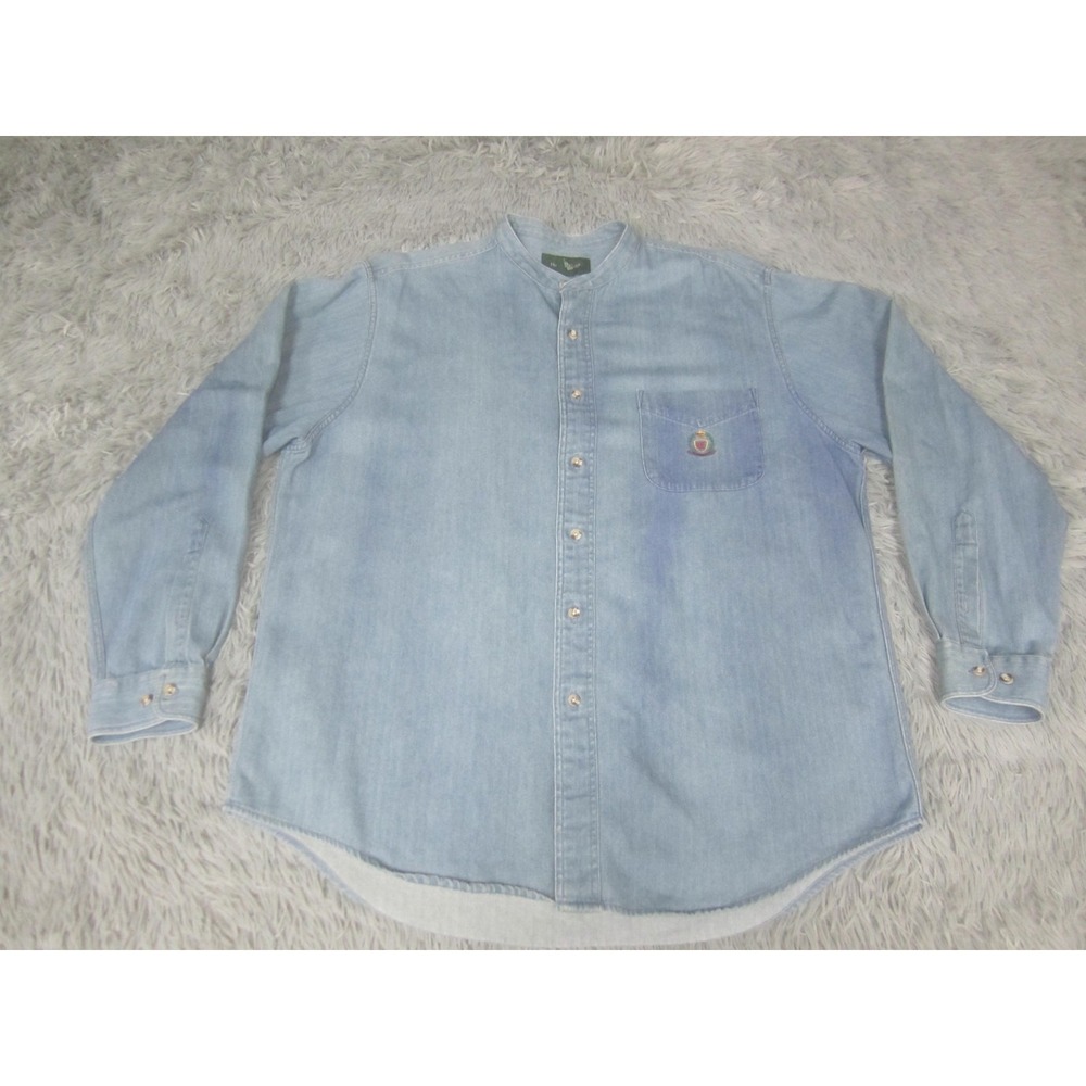 Vintage Hunt Club Shirt Mens Large Blue Denim Long Sleeve Band Collar